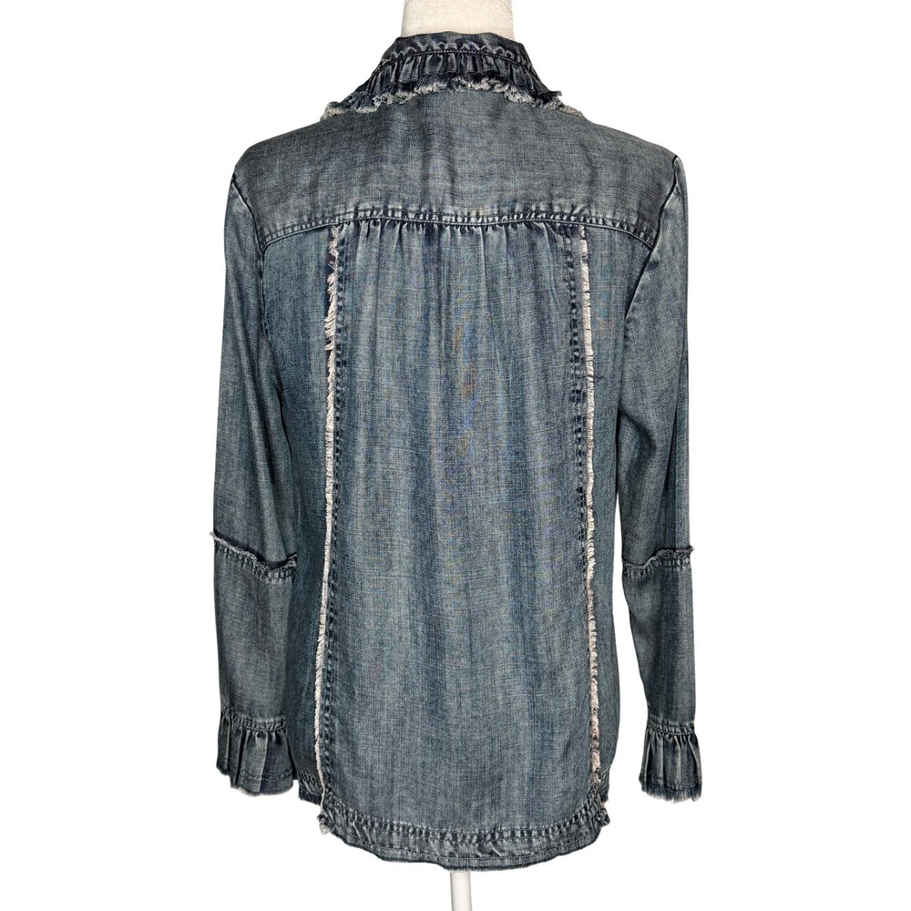 Ivy Jane‎ Top Small Ruffle Long Sleeve Button Front Blouse Chambray Denim Boho - Picture 4 of 8